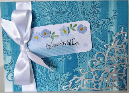 Teal Painted Embossed Leaf A4 Backing Paper by Elaine Thompson