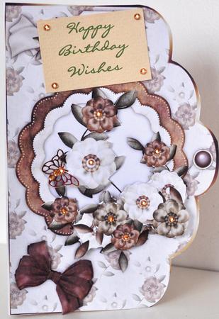 Autumn Flowers Scallop Edge Card Front and Step by Step by Elaine Thompson