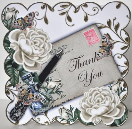 Cream Roses Thank You Ink Saver 8in Decoupage Topper by Elaine Thompson