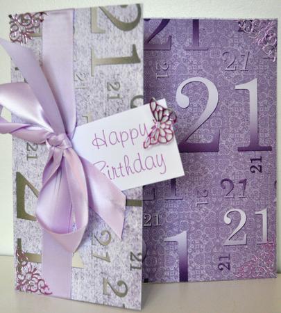 Lilac Metallic 21 Birthday A4 Backing Paper by Elaine Thompson