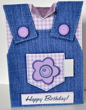 Country Overalls Denim Purple - Happy Birthday - Card by Elaine Thompson