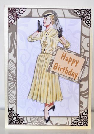 Vintage Fashion Lady on Art Deco Background Quick Card by Elaine Thompson