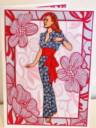 Vintage Fashion Lady on Art Deco Background Quick Card by Elaine Thompson