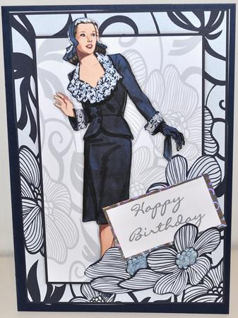 Vintage Fashion Lady on Art Deco Background Quick Card by Elaine Thompson