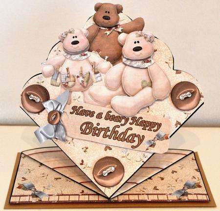 Beary Happy Birthday Scalloped Diamond Top Card by Elaine Thompson