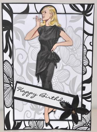 Vintage Fashion Lady on Art Deco Background Quick Card by Elaine Thompson