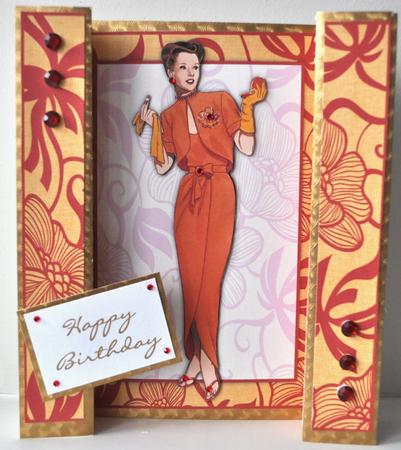 Vintage Fashion Lady on Art Deco Background Quick Card by Elaine Thompson