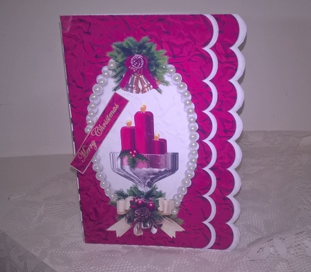 Cerise Christmas Candles in a Scalloped Frame by Elaine Yallop