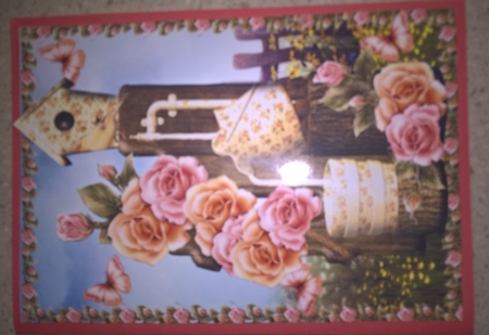 Beautiful Glowing Roses Water Fountain Shaped Card by Elaine Yallop
