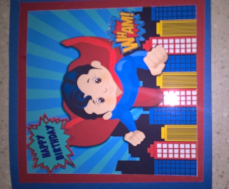 Up! Up! And Away flying super hero 8x8 by Elaine Yallop