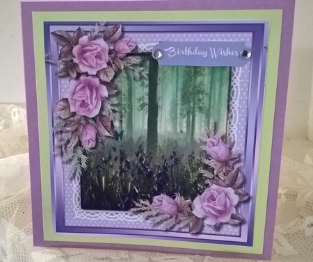 Stunning Roses and Bluebells on lace   by Elaine Yallop