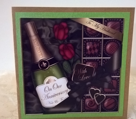8 x 8 To My Husband On Our Anniversary Champers Chocs & Roses Scalloped Corner Kit by Elaine Yallop