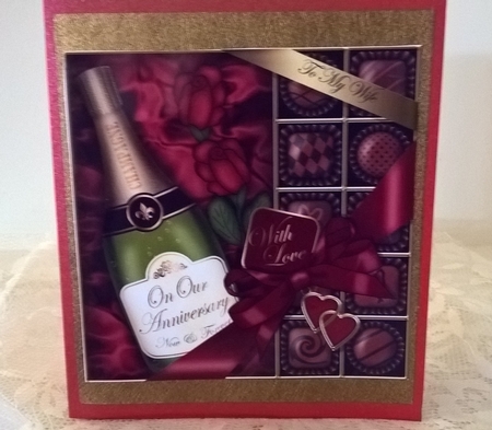 8 x 8 To My Wife On Our Anniversary Champers Chocs & Roses Scalloped Corner Kit by Elaine Yallop