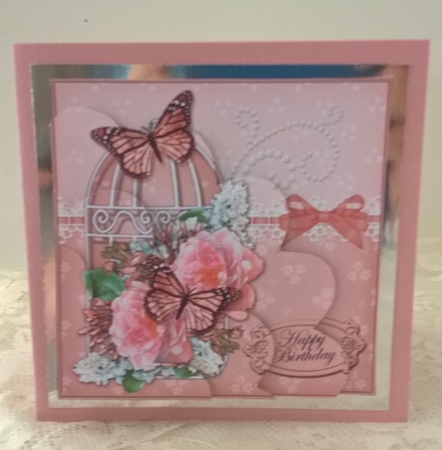 Birthday Butterflies and Roses Birdcage Shell Edged Corner Side Stacker by Elaine Yallop