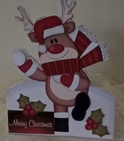 3D Shaped Christmas Card Kit  - Rudolph is having a Snowball Fight by Elaine Yallop