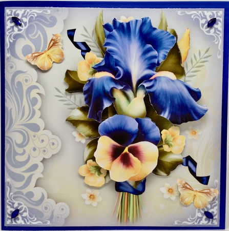 Blue Yellow Iris Pansy Floral Bouquet Mini Kit by Elena Pavlova