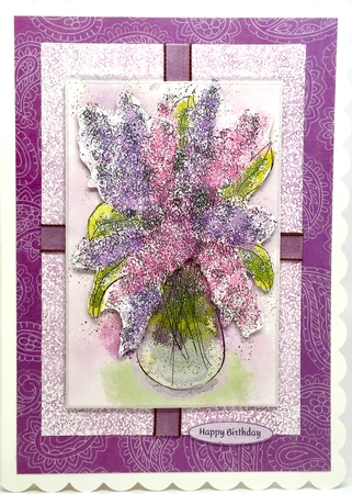 LILACS: 4 x 6 Floral Quick Card With Decoupage, 7 Sentiment Tags Commercial Use by Elena Pavlova