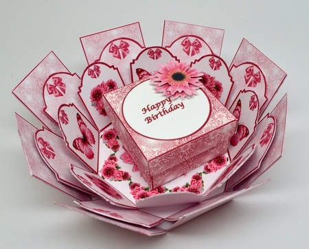 Pink rose & daliah exploding box card with matching gift box. by Elena Pavlova