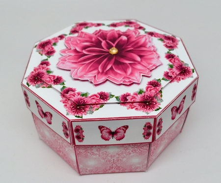 Pink rose & daliah exploding box card with matching gift box. by Elena Pavlova