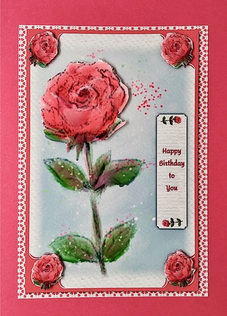PINK ROSES: A5 Pink Rose Birthday Quick Card With Decoupage & Commercial Use by Elena Pavlova