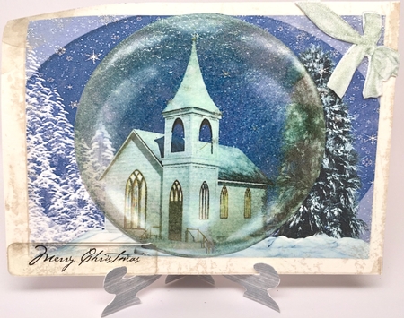 Christmas Winter Scene Snowglobe Card Front by Elena Pavlova