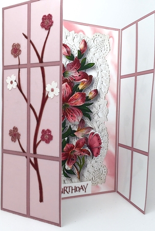 Pretty Pink Flowers on Ecru Lace, French Doors by Elena Pavlova