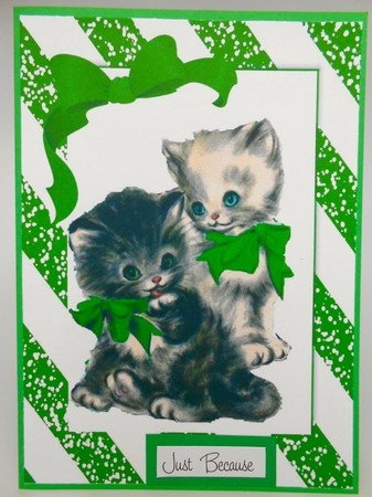 Cute Pair of Kitties in Green Bow A4 by Elena Pavlova