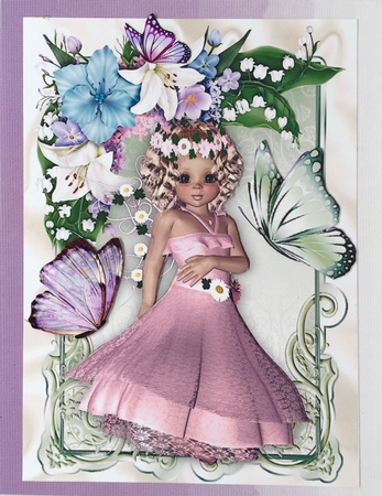 Little Flower Girl with Butterflies A4 by Elena Pavlova