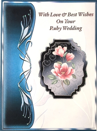 Red Magnolias Art Nouveau Card Front - Ruby Wedding by Elena Pavlova