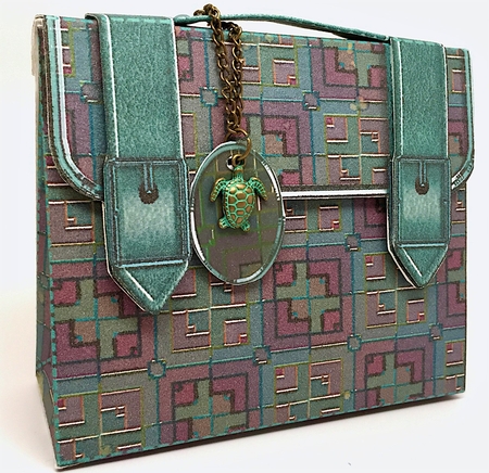 Briefcase Gift Box Teal & Plum Cubes by Elena Pavlova