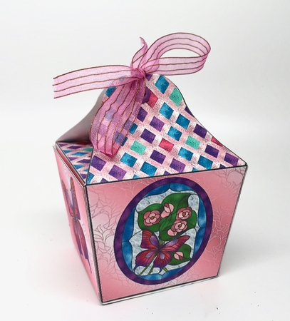 Pink Stained Glass Floral Butterfly Gift Box by Elena Pavlova