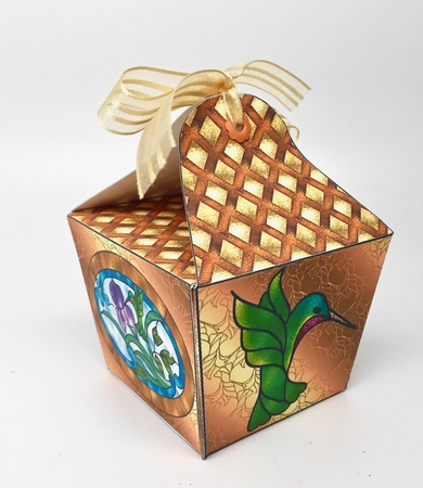 Gold Stained Glass Floral Gift Box by Elena Pavlova