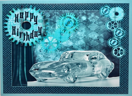 Glass E-type Jaguar with Steampunk Embellishment - Aqua by Elena Pavlova