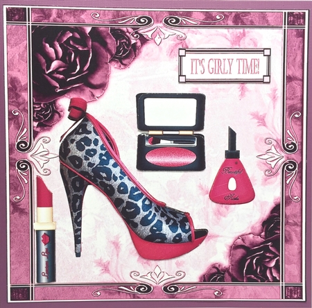 Birthday Pink Shoe & Make-up 8 x 8ins Topper by Elena Pavlova