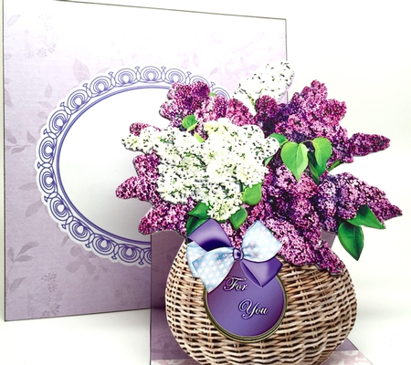 Lilac Basket Easel Card & Envelope by Elena Pavlova