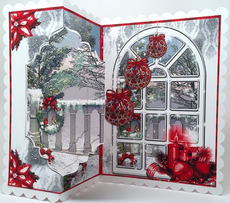 A Christmas Window with Red Decorations Fold Card by Elena Pavlova