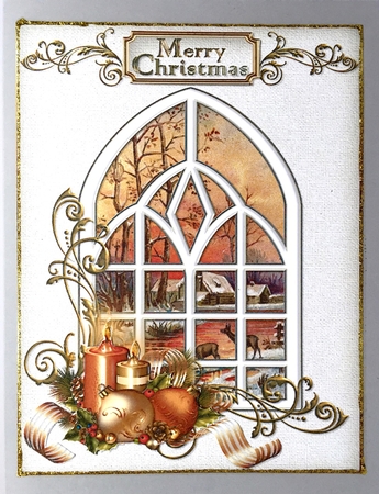 Deer by the River Through the Window Christmas by Elena Pavlova