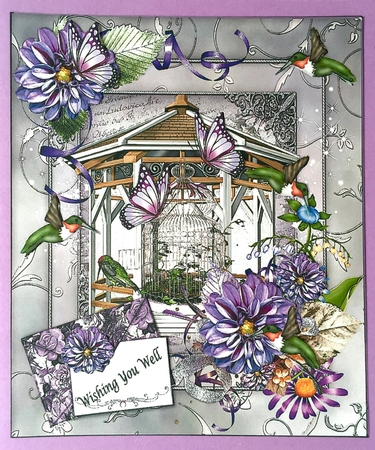Spring Humming Birds & Butterflies Scene Card Topper by Elena Pavlova
