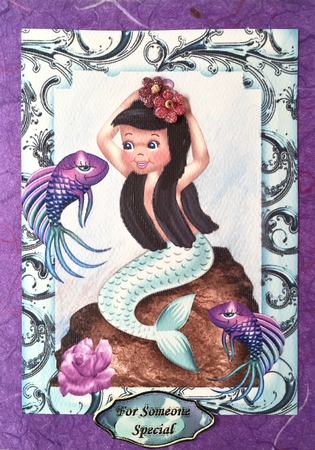 Cute Little Mermaid with a Fish A4 by Elena Pavlova
