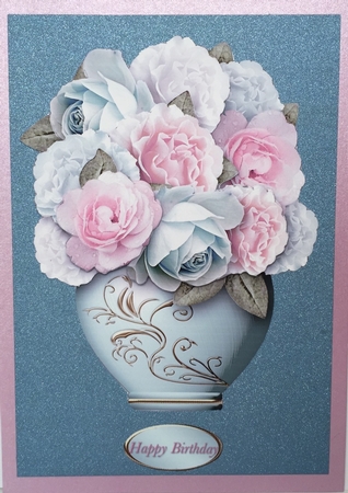 Vase of Pink and Aqua Flowers Card Mini Kit by Elena Pavlova