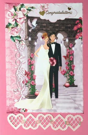 The Pink Flower Wedding Card Front and Decoupage by Elena Pavlova