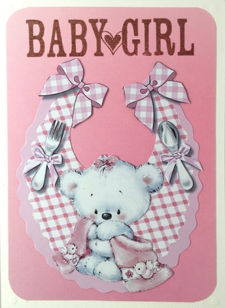 Cute Pink Baby Bib with a Lovely Teddy by Elena Pavlova