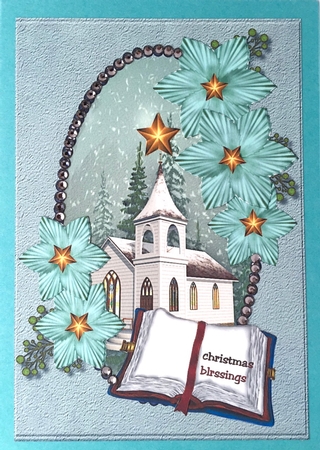 Christmas Church & Poinsettias 2 by Elena Pavlova