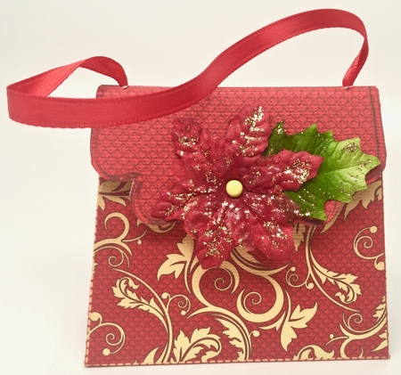 Handbag Gift Box Christmas Red & Gold with Poinsettia Decoup by Elena Pavlova