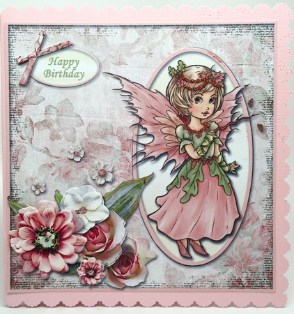 Fairy Girl and Flowers Pink Square Card Front by Elena Pavlova