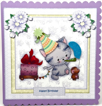 Cute Birthday Kitten & Mouse by Elena Pavlova
