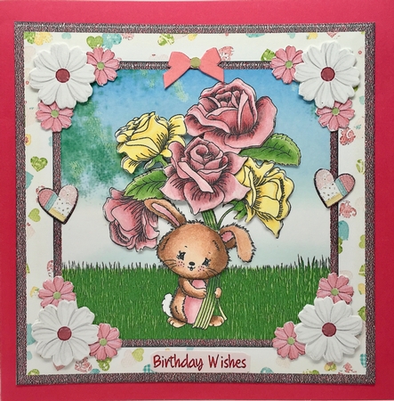Sweet Bunny with Flowers 8x8 Card Mini Kit & Decoupage by Elena Pavlova