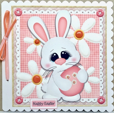 White Bunny with Easter Egg 8x8 by Elena Pavlova