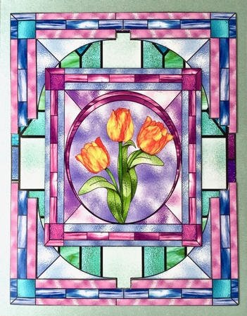 Stained Glass Tulip Window - Decoupage Card Topper by Elena Pavlova