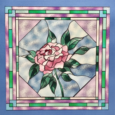 Pink Rose Stained Glass Window 6 x 6 Card Topper + Decoupage by Elena Pavlova